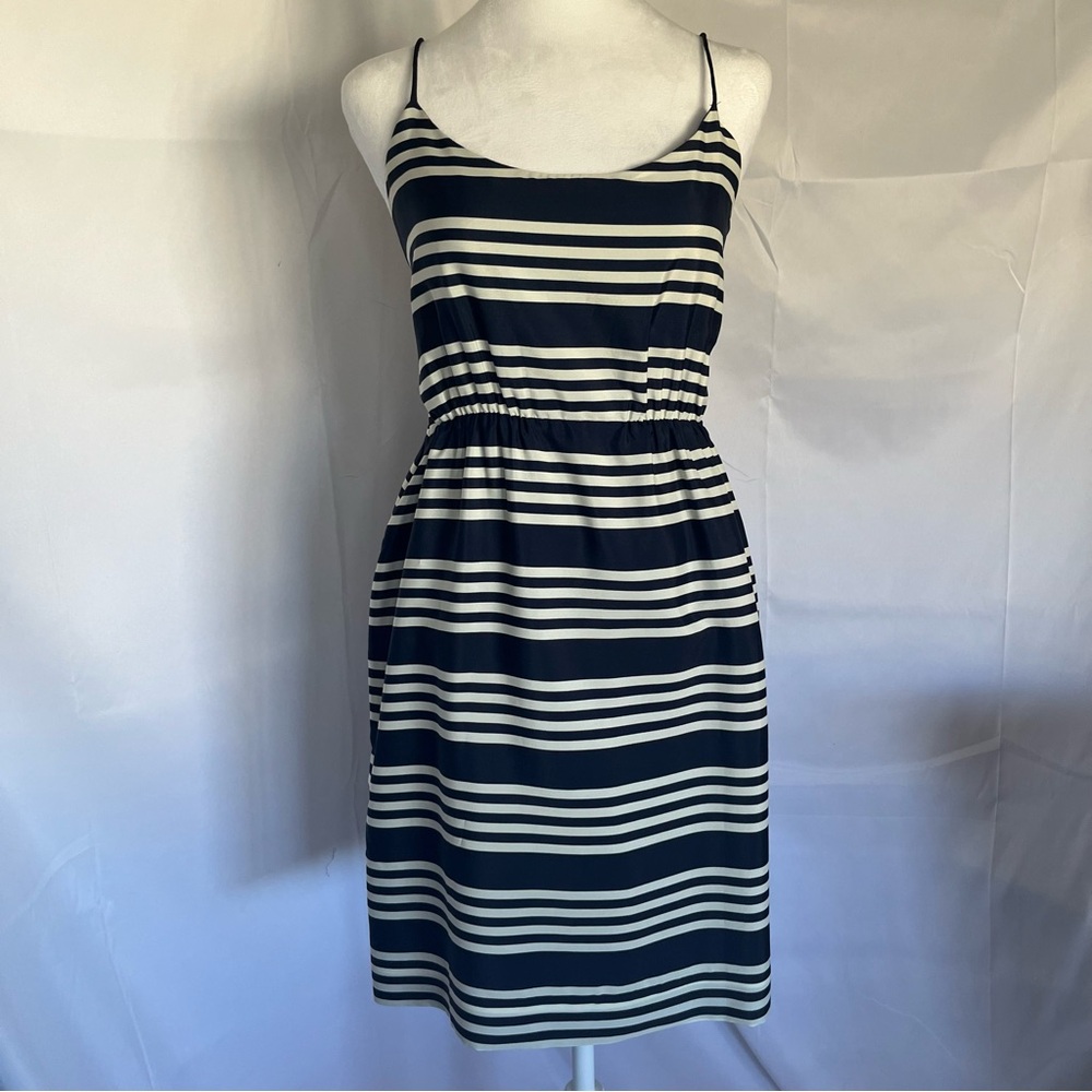 J. Crew Spaghetti Strap Striped Dress‎ Navy & White Size 8